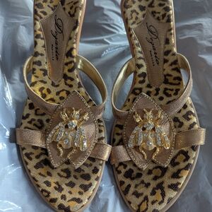 Dezario Gold and Leopard Women's Sandals